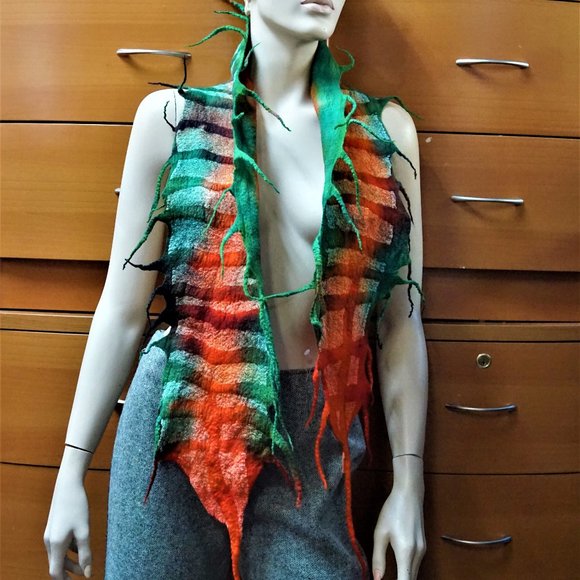 FELTED WOOL UNIQUE HANDMADE LONG SCARF WOMEN GIFT